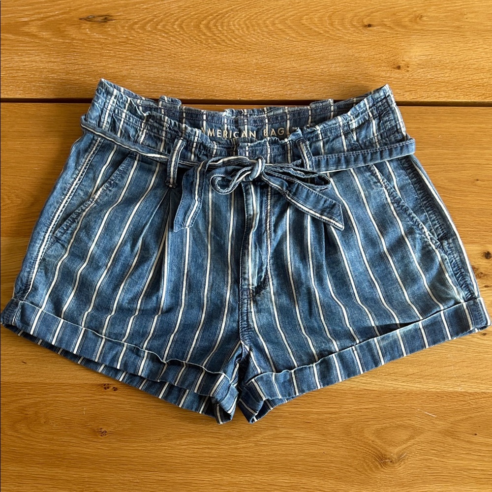 American Eagle Outfitters Blue and White Striped Jean Shorts